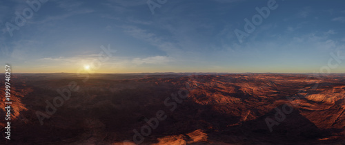 фотографія Sunrise Over Vast Desert Canyon Landscape Panorama With Golden Light — 3D Render
