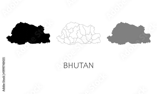 Bhutan map in high quality (black, white, grey)
