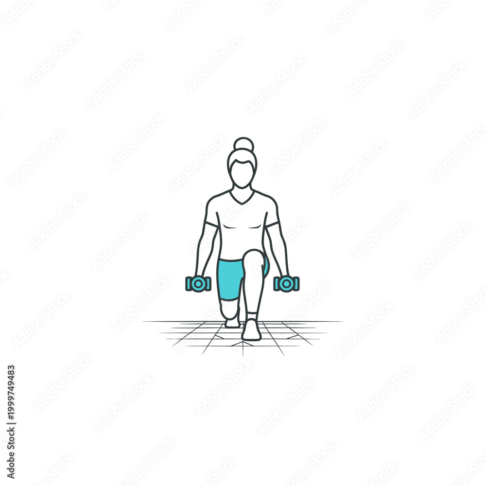 Obraz premium Woman doing lunges with dumbbells, fitness exercise, workout concept, isolated white background.