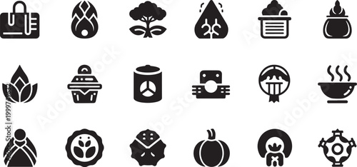 Collection of black representing plants and food symbol