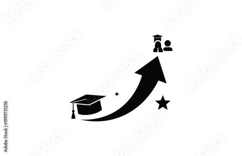 Educational success concept with upward arrow and graduation cap icon.