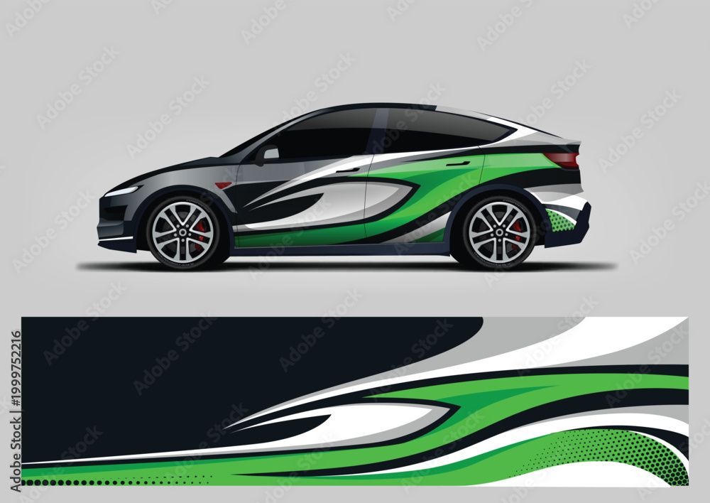 Fototapeta premium Green and white Racing Stripe Background for Car Wrap Design