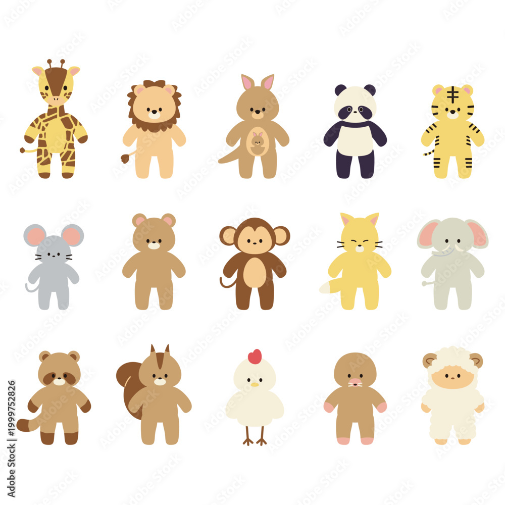 Fototapeta premium かわいい動物の全身イラストのセット