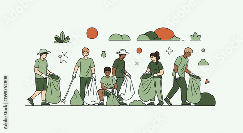 Diverse Community Volunteers Cleaning Environment and Collecting Litter