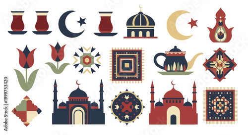 Islamic cultural elements and symbols collection.