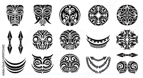 Φωτογραφία Maori Tribal Tattoo Designs and Polynesian Art Elements Set.