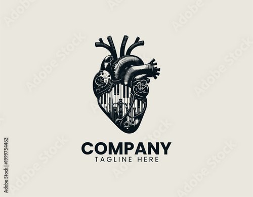 Anatomical heart with musical instruments surreal black vector illustration