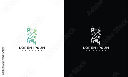 Modern DNA Helix Logo in Green and White/Black