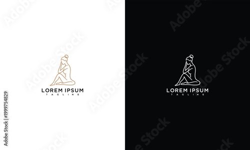Elegant Woman Figure Logo on White and Black Background