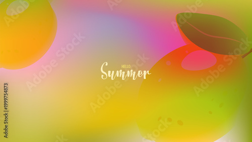 Vibrant summer mesh gradient background with Blurred Fruit soft color blends for ads, web design, banners, and marketing materials. vector illustration
