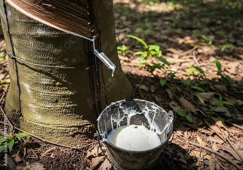 Rubber Tree Tapping - Collecting Latex for Production.