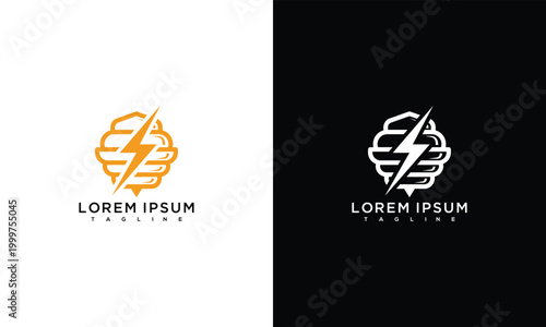 Lightning Bolt Brain Logo Design