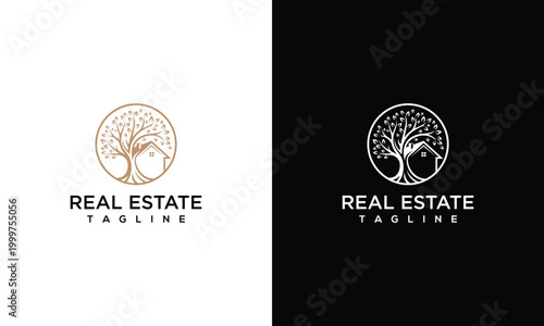 Real Estate Logo With Tree And House