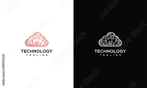 Modern Cloud Technology Logo with Circuit Board Elements