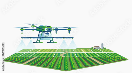 An agricultural drone precisely sprays a field, symbolizing technological advancement in farming practices.