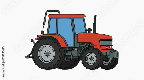 A detailed and bright red tractor isolated, perfect for illustrations, symbolizing agriculture, machinery and rural life.