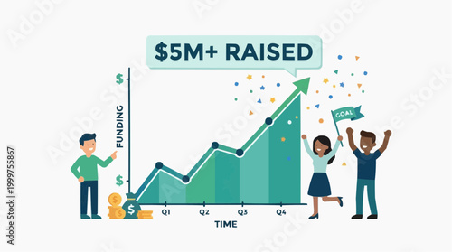 A graphic illustration showcases financial success, with an arrow rising upwards, conveying growth and achievement in business.
