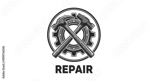 Crossed Hammers and Gear Symbol - Repair and Maintenance Icon