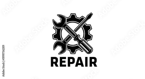 Mechanical Repair Icon: Wrench, Screwdriver, and Gear Symbol on White Background