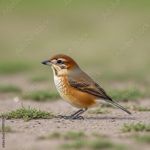 Rufous-naped Lark Standing on Ground in Natural Habitat.