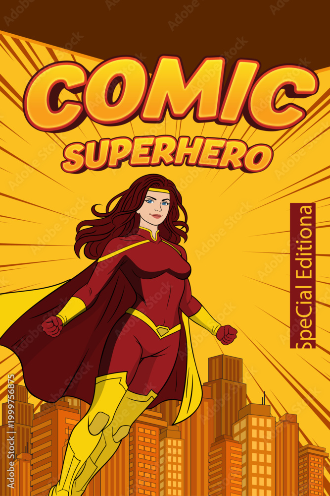 Obraz premium Yellow superhero comic cover template background.