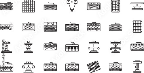 Collection of black outline representing various keyboards and input devices computer technology