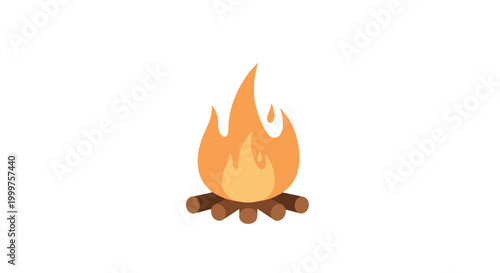 Campfire illustration with logs and flames on white background