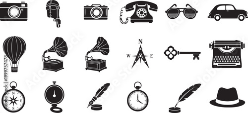 Collection of vintage including cameras gramophones telephone car and hat vintage camera old camera pilot