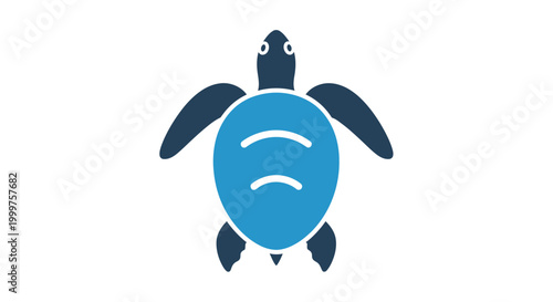 Stylized Blue Sea Turtle Icon, Marine Life, Animal Symbol, Simple Flat Design