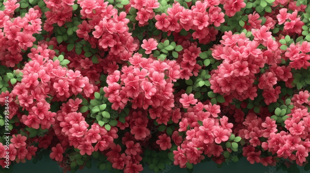 Fototapeta premium Vibrant Pink Flowers with Green Leaves Creating a Lush and Lively Floral Background for Nature, Gardening, and Spring Themes