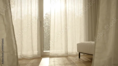 Minimalist Interior with White Curtain Movement