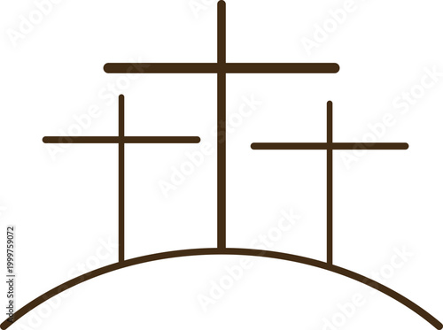 Christian Cross Silhouette on Hill – Calvary Wooden Cross Illustration for Good Friday