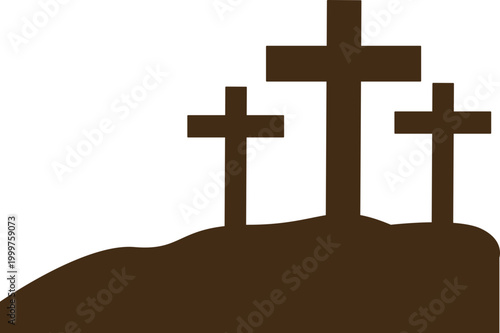 Christian Cross Silhouette on Hill – Calvary Wooden Cross Illustration for Good Friday