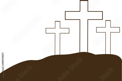 Christian Cross Silhouette on Hill – Calvary Wooden Cross Illustration for Good Friday