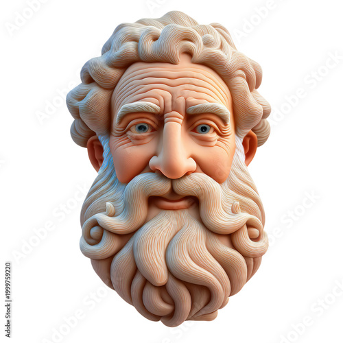 Realistic 3D Portrait of an Aged Man with Long Curly Hair