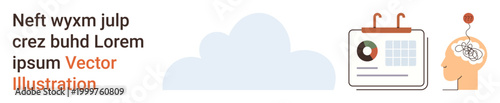 Productivity, scheduling, brainstorming, time management, mental health, cognitive science. a brain and calendar on a cloud background. Productivity and scheduling concept