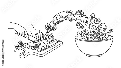 hand putting vegetables into a bowl.