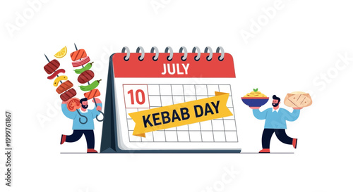 Kebab Day Celebration July 10th: People Enjoying Skewers and Food