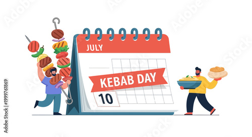 Kebab Day Celebration: People Enjoying Skewers and Salad on July 10th
