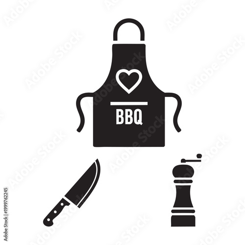 Konstfotografi Chef dad icons with BBQ apron and chef knife set