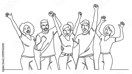 Diverse group of people celebrating together.
