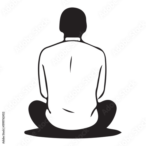 Person sitting alone loneliness and isolation concept minimal line art vector illustration on white background.