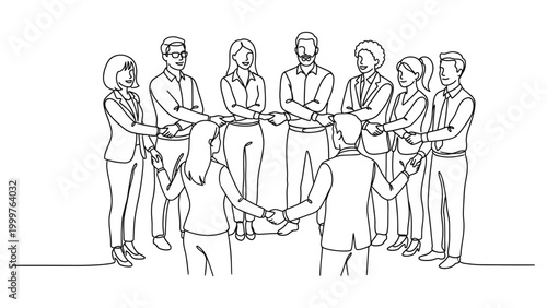 Diverse group of businesspeople joining hands in unity and cooperation.