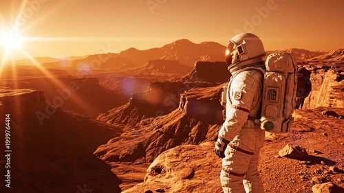 Astronaut on Mars cliff.
