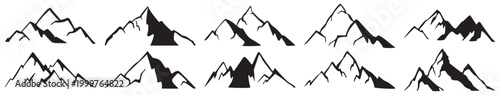 Mountain Peaks Nature Adventure Black Stylized Vector Graphic Icon Set Outdoor Design Elements