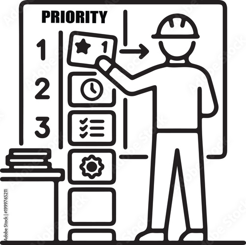 Project manager prioritizing tasks on visual board with star markers.