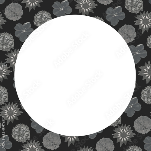 Blank frame with  dark floral collage pattern rounded borders
