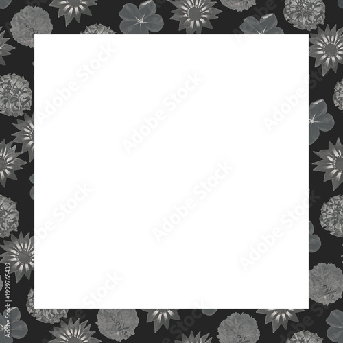 Blank frame with  dark floral collage pattern borders