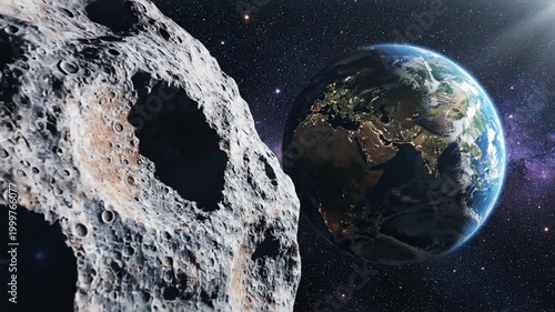 Asteroid near Earth at night.