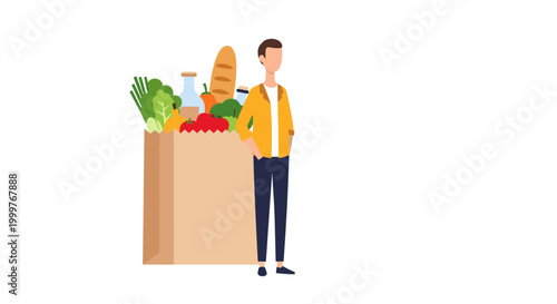 Grocery Shopping Bag with Fruits and Vegetables